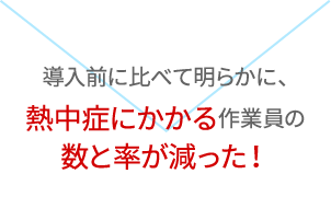 導入前に比べて明らかに、熱中症にかかる作業員の数と率が減った！